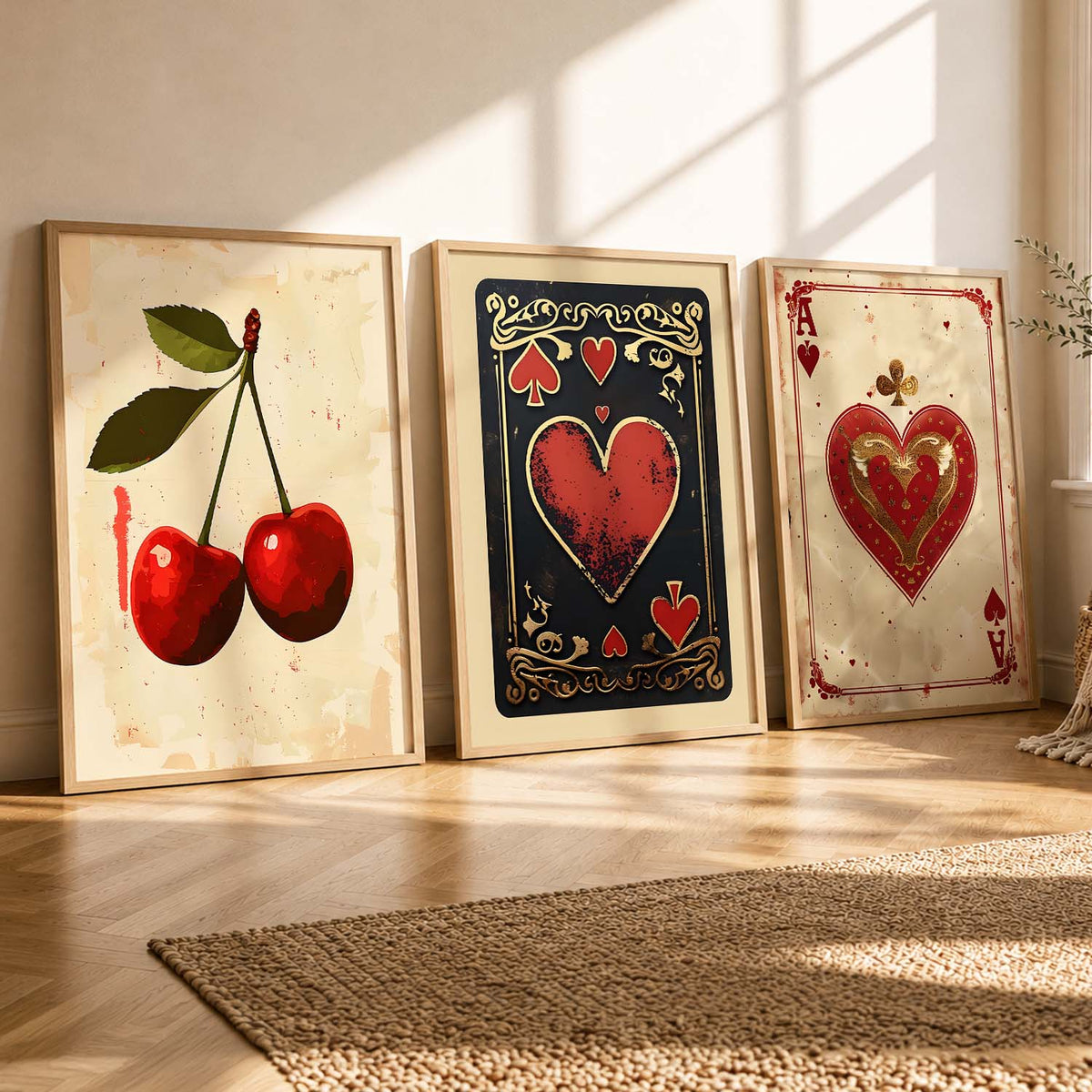 Vintage Cherry and Playing Card Art Set
