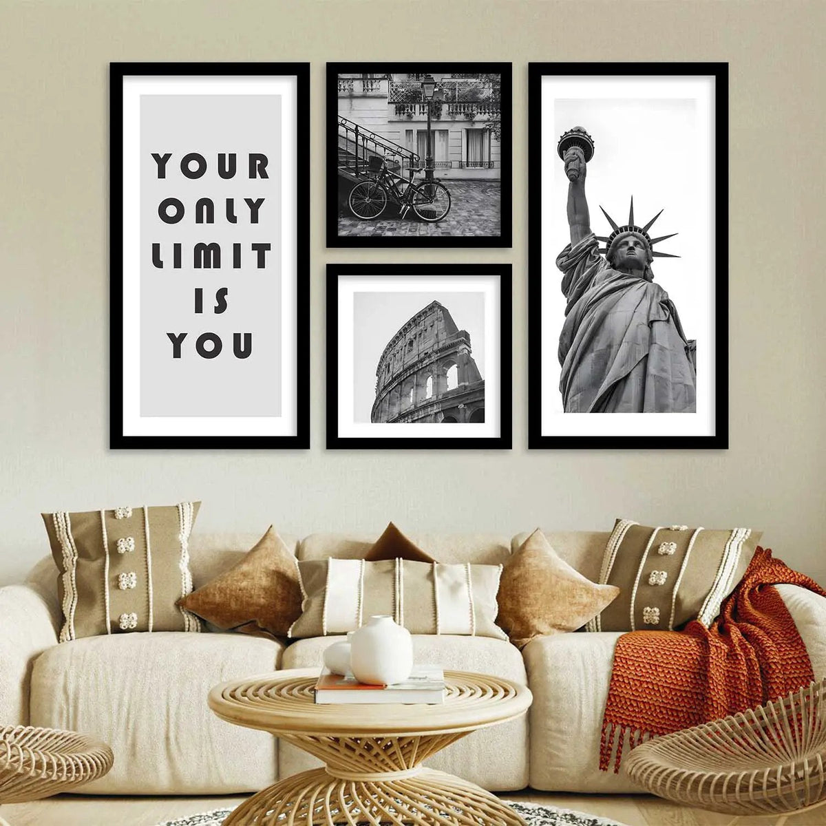 Black and White Cityscape and Typography Gallery Wall Set