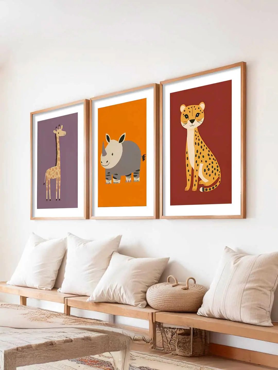 Charming Safari Animals Digital Art Triptych