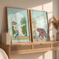 Mughal Garden Elephants and Peacocks Digital Art Set