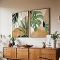 Abstract Botanical Monstera Leaves Diptych