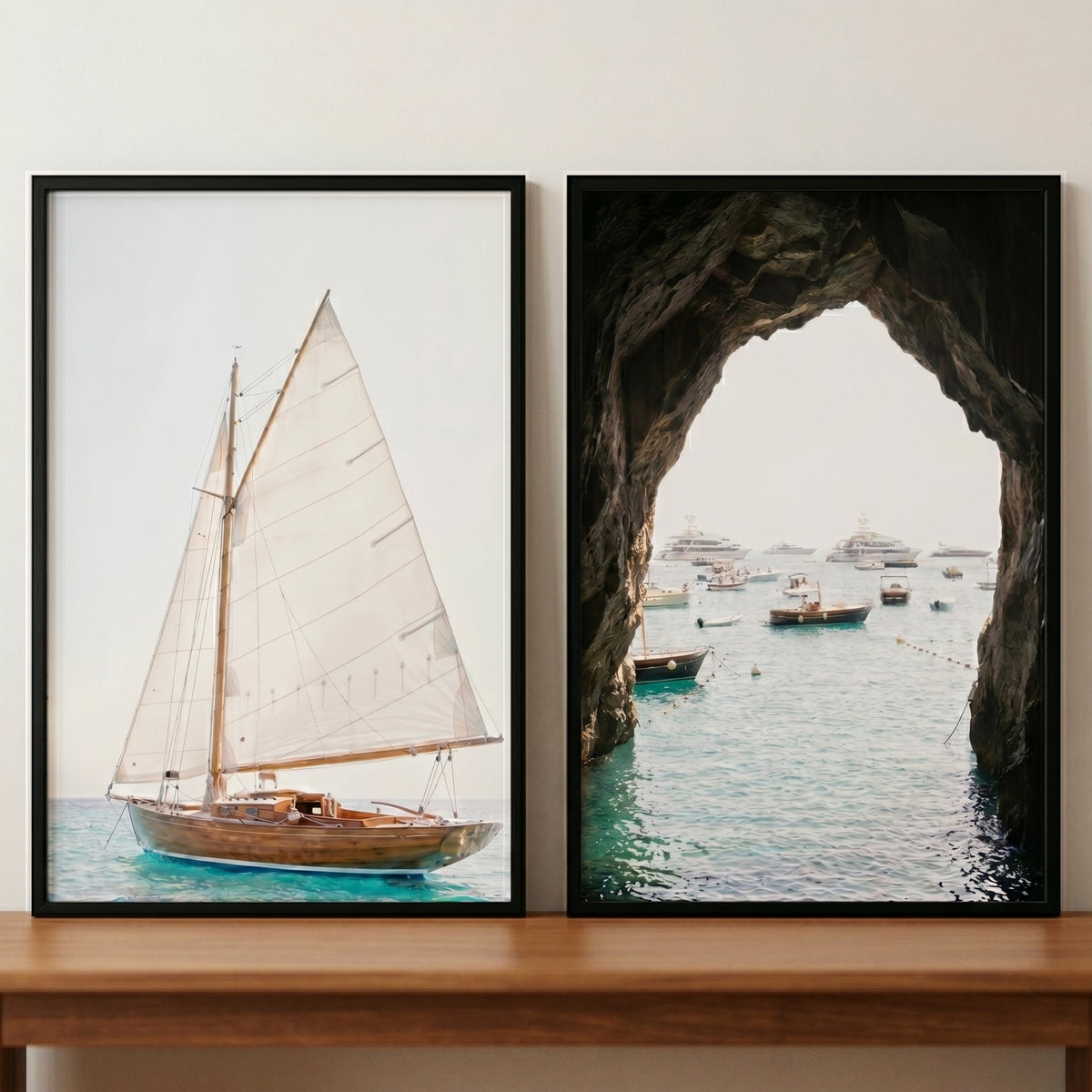 Coastal Sailboat and Cave Harbor Digital Art Set