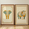 Retro Safari Elephant and Rhino Digital Art Set