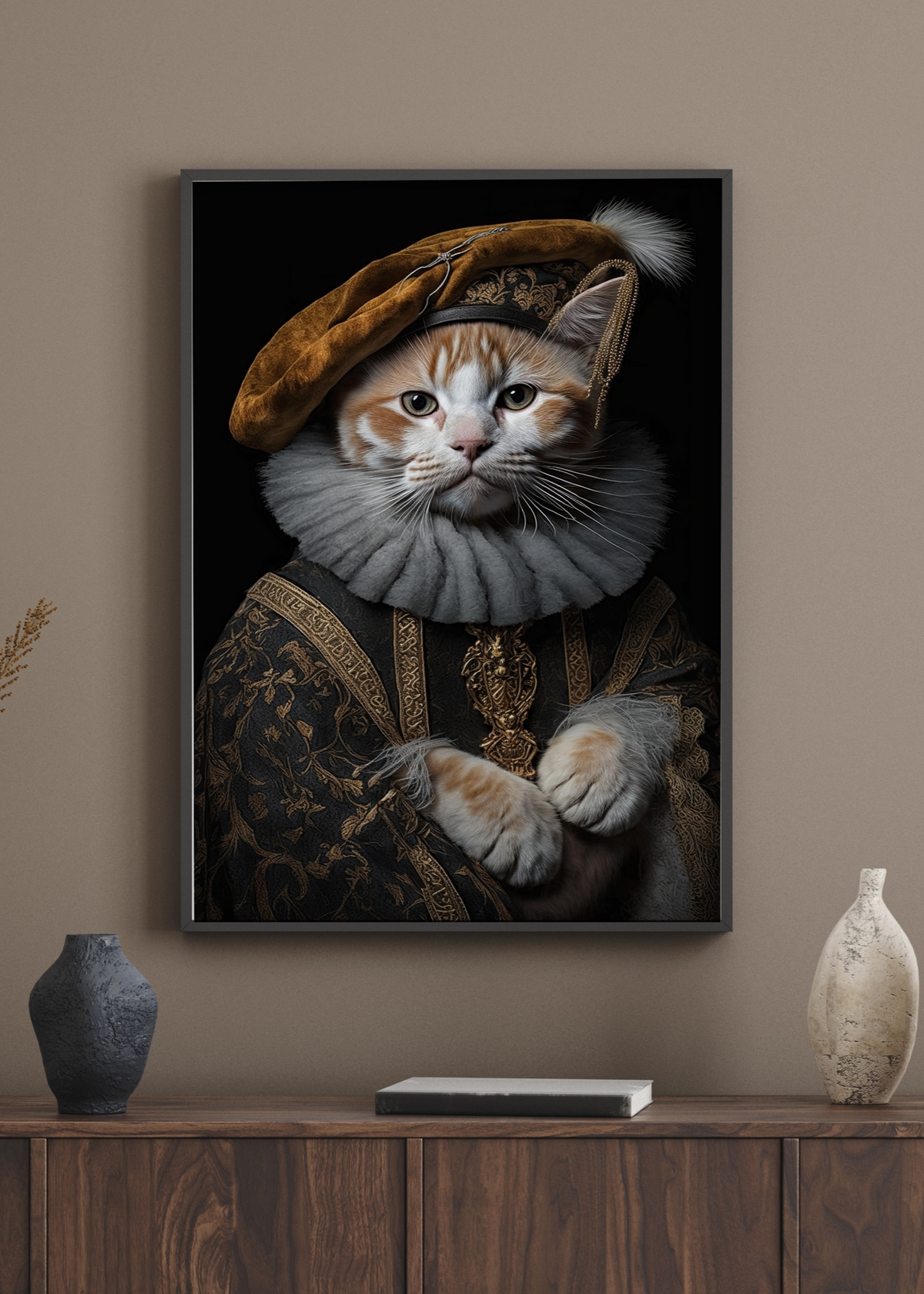 Renaissance Noble Cat Digital Artwork