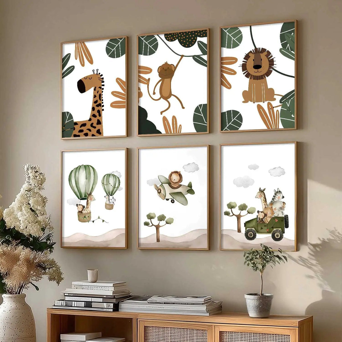 Safari Animal Nursery Gallery Wall Set of 6