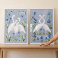 Elegance of Egrets and Blue Florals Digital Art Set