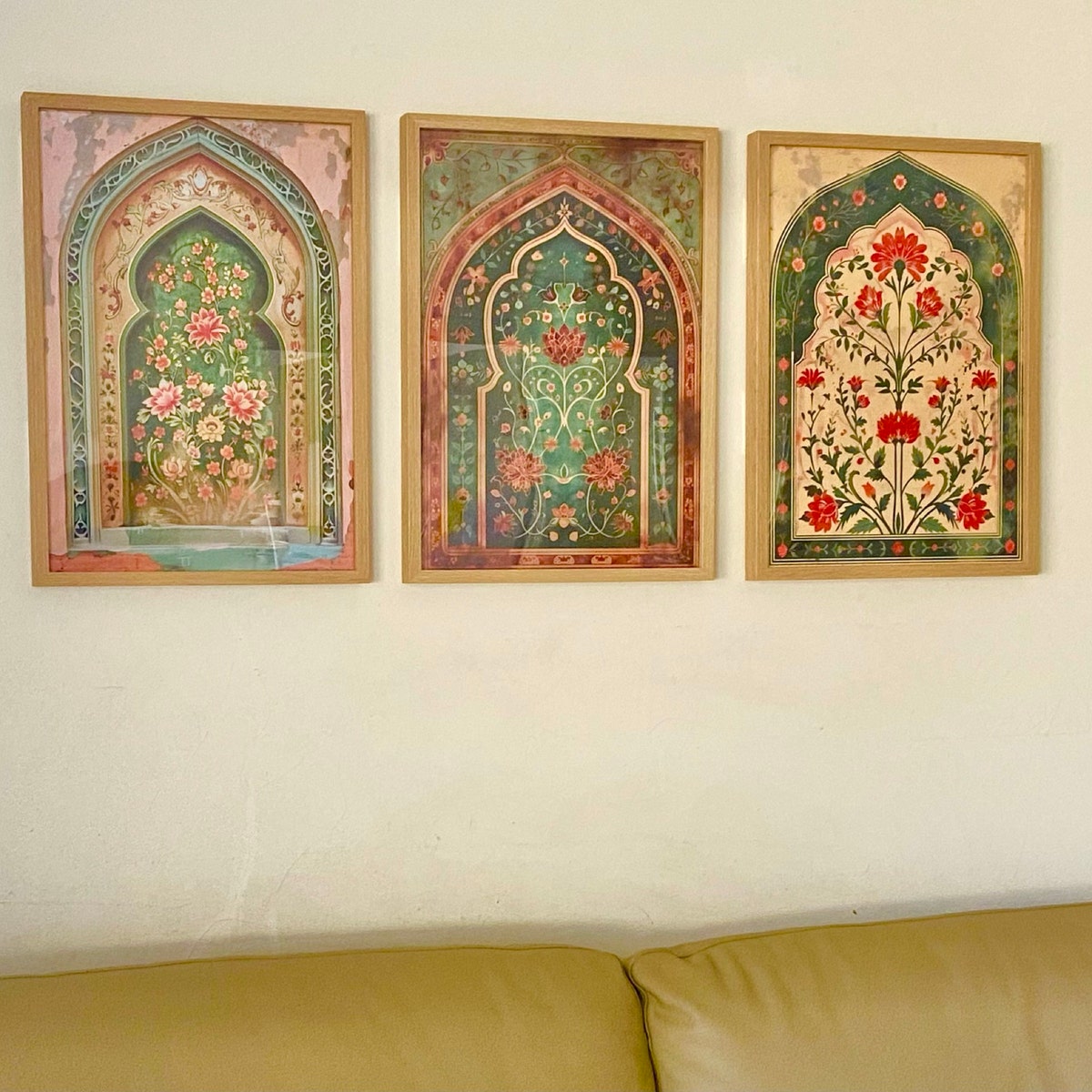 Mughal Floral Arches Digital Art Triptych