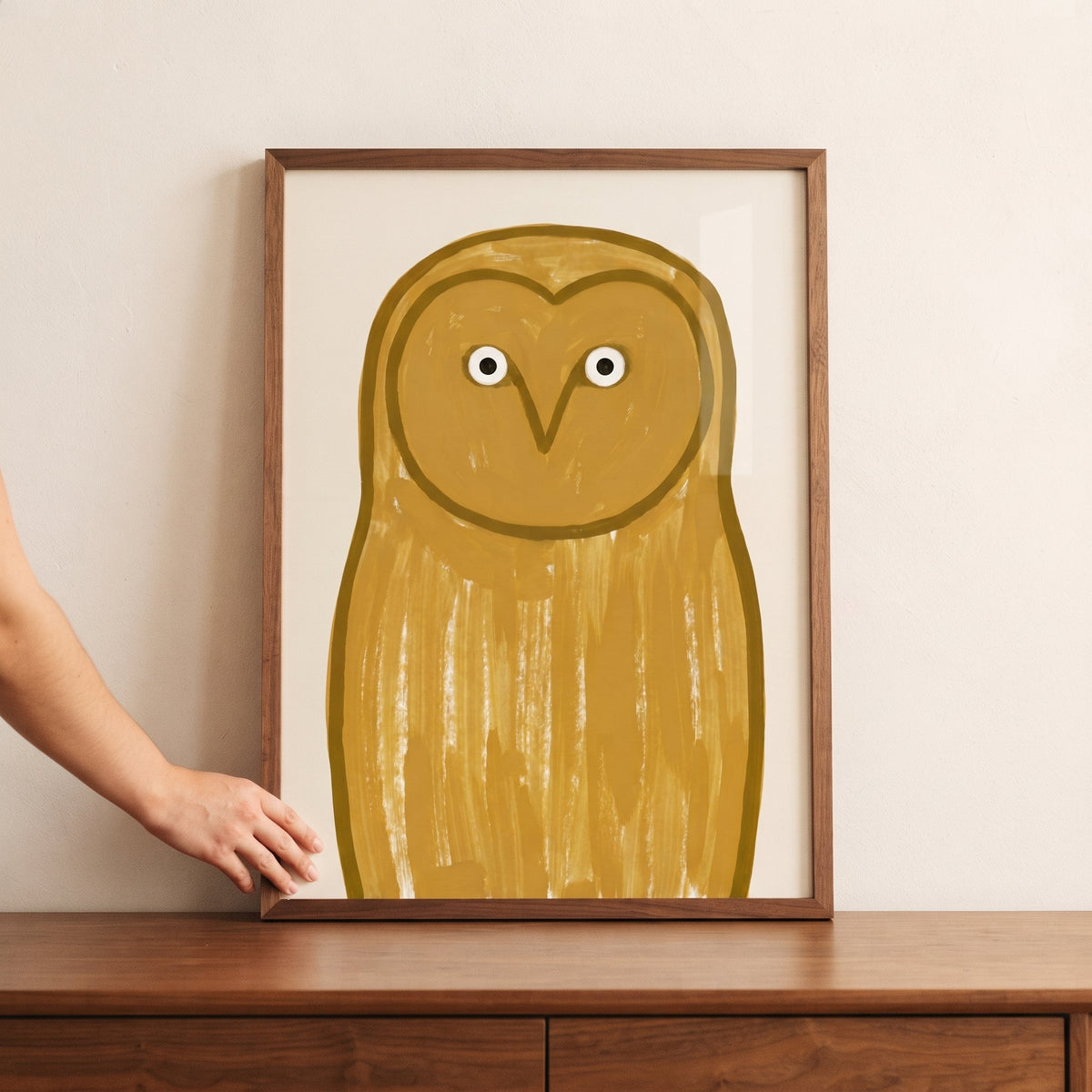 Charming Minimalist Golden Owl Digital Art