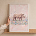Gentle Rhino in Floral Meadow Digital Art