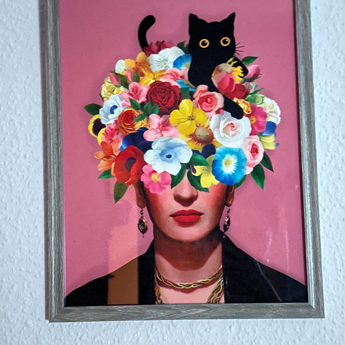 Frida and Black Cat Floral Crown Digital Artwork