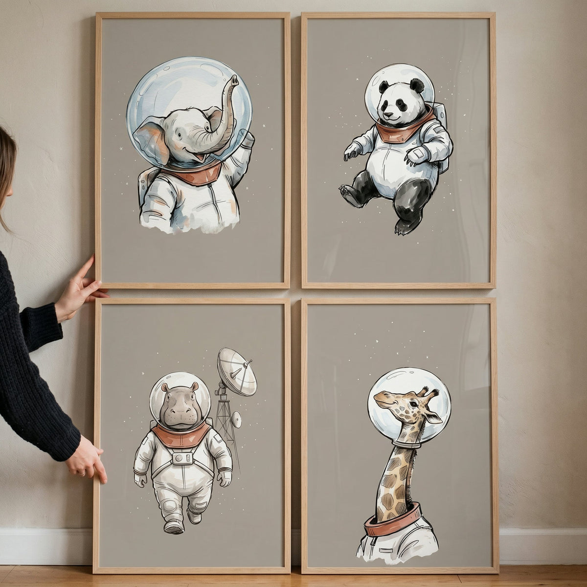 Space Explorer Animals Digital Art Print