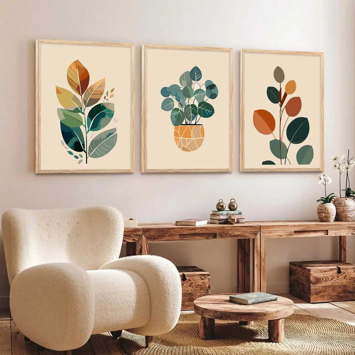 Abstract Botanical Leaf Triptych Digital Art