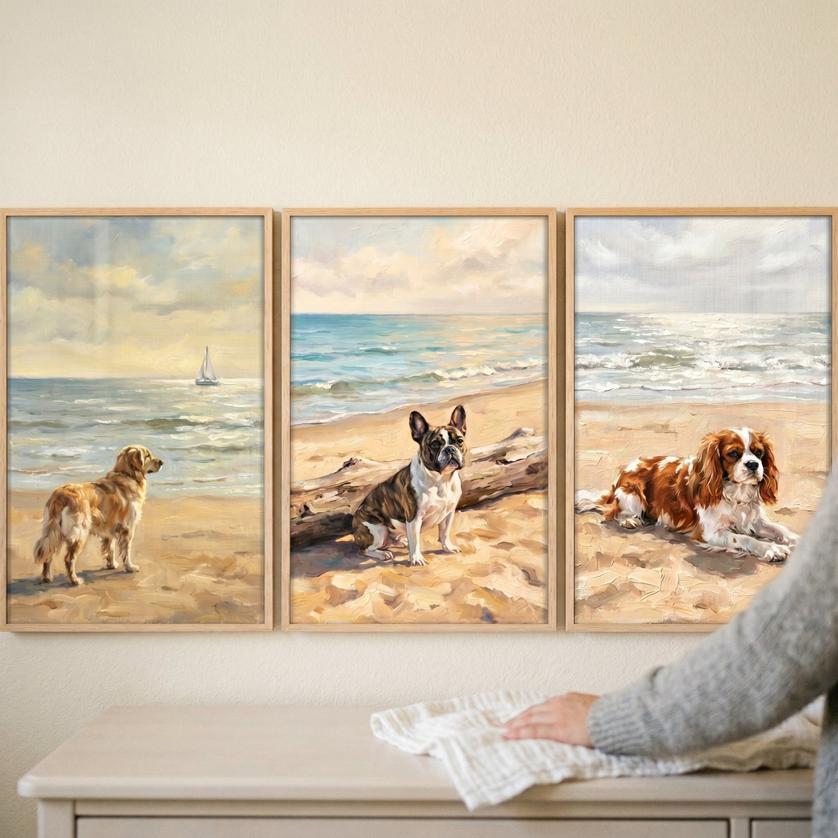 Coastal Dogs Digital Art Triptych