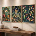 Indian Royal Princess and Exotic Parrots Triptych Digital Art