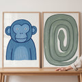 Blue Monkey and Green Snake Digital Art Set