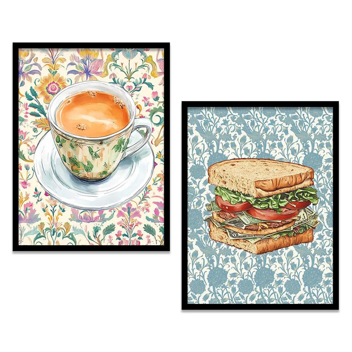 Eclectic Tea and Sandwich Digital Art Set