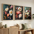 Botanical Flamingo Garden Digital Art Triptych