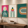 Boho Sun and Rainbow Triptych Digital Art Set