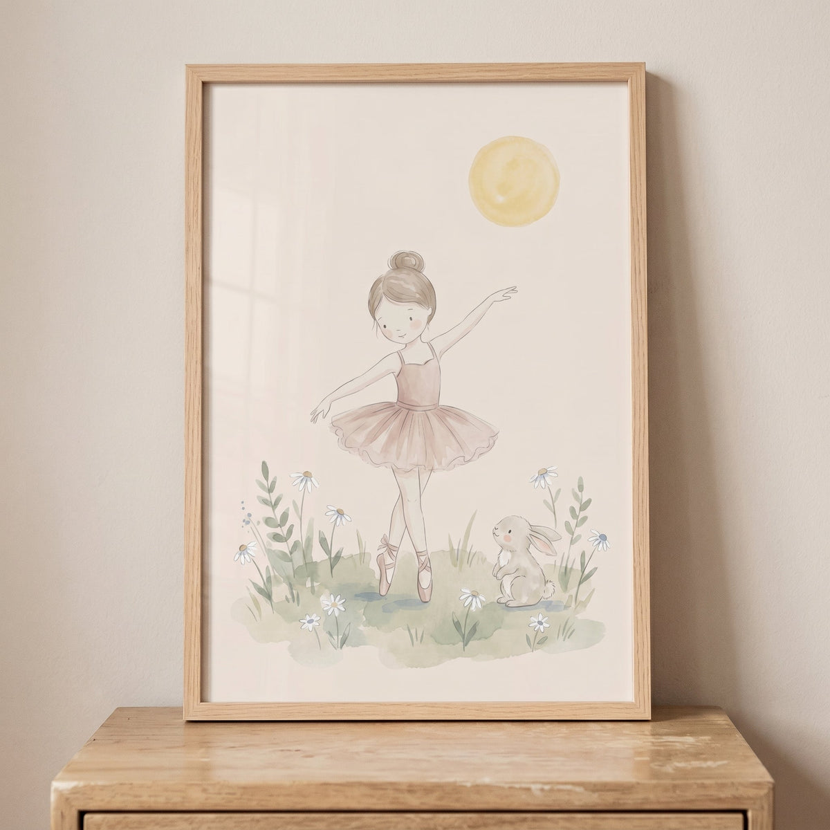 Little Ballerina and Bunny Digital Watercolor Art