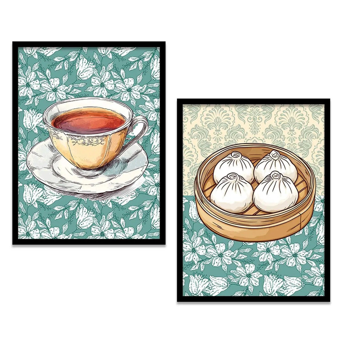 Charming Tea and Dumplings Digital Art Set