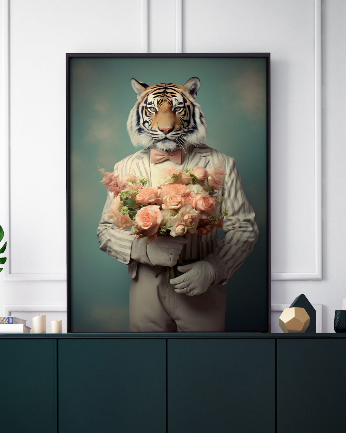 Dapper Tiger with Roses Digital Artwork