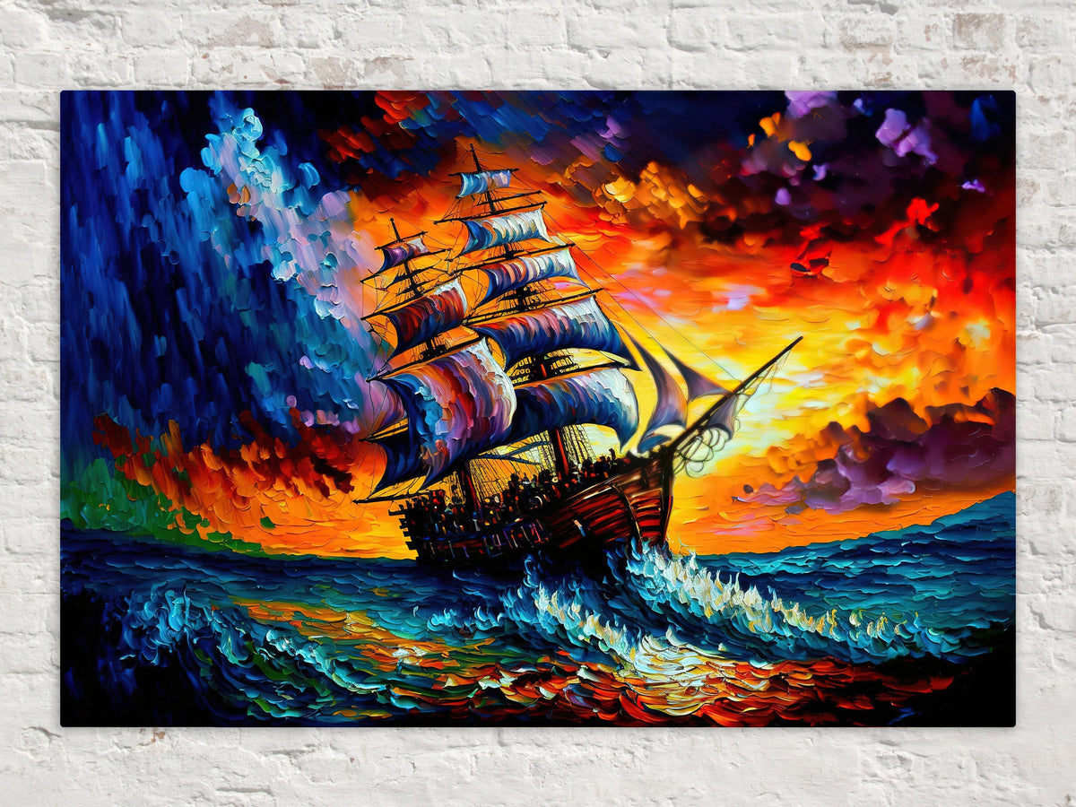 Vibrant Seascape Sailing Ship Digital Art