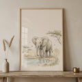 Watercolor Safari Elephant Digital Artwork