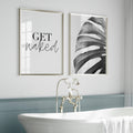 Get Naked Bathroom Typography & Botanical Leaf Digital Art Set