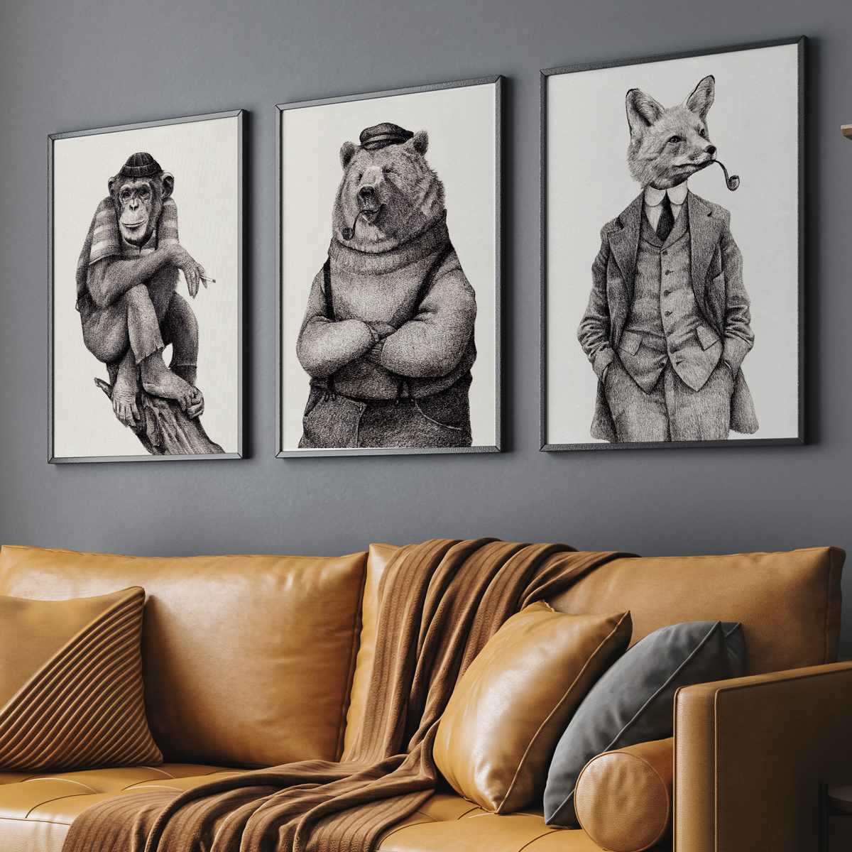 Gentlemen Animals Digital Art Triptych