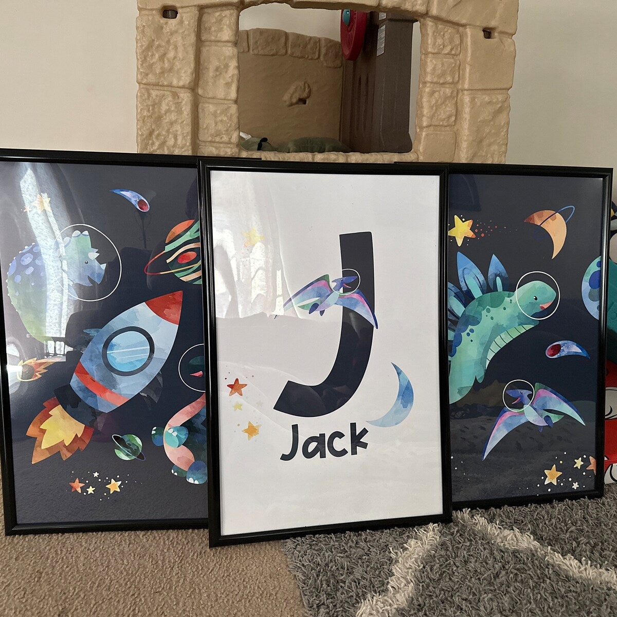 Space Dinosaur Personalized Alphabet Digital Wall Art