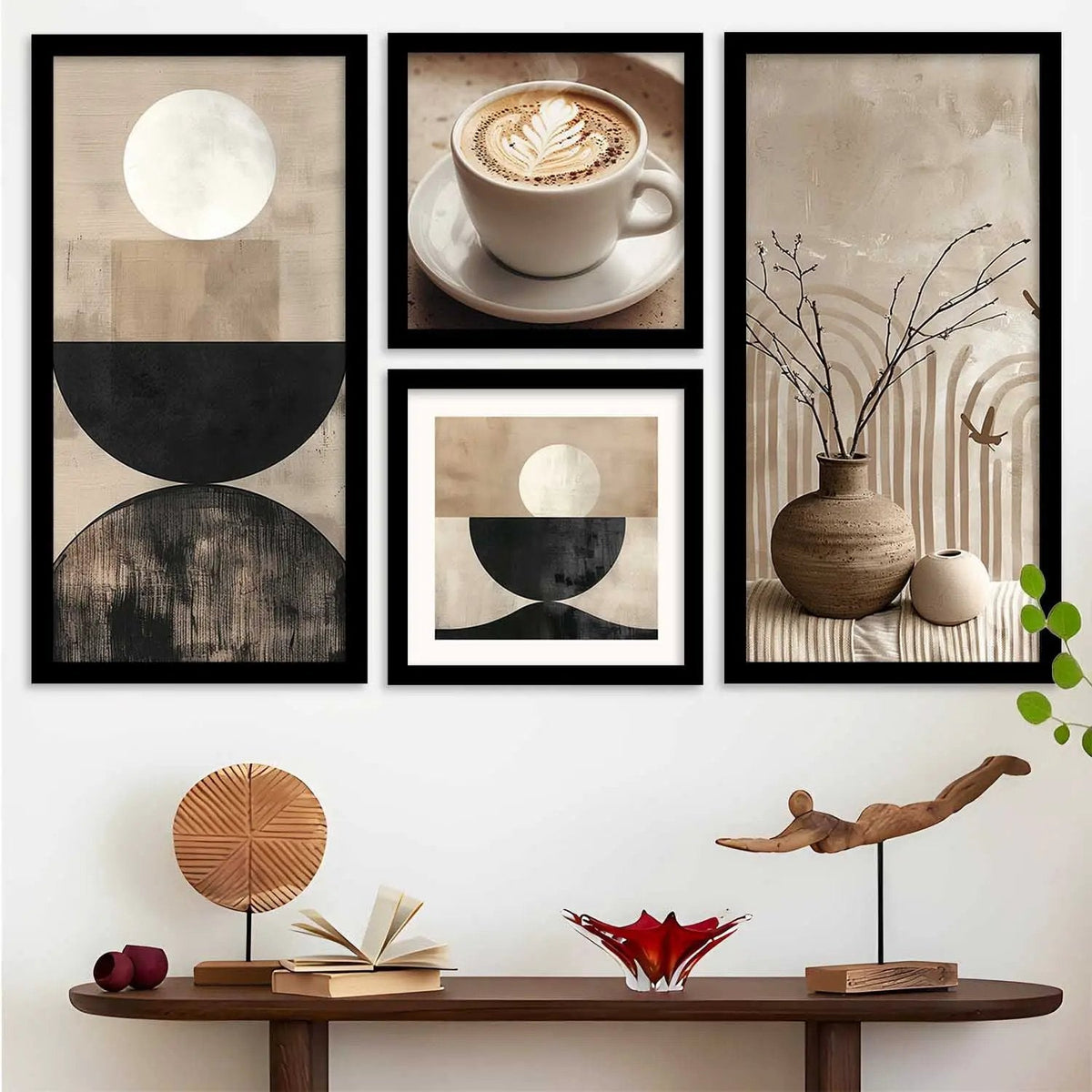 Neutral Aesthetic Coffee and Abstract Shapes Gallery Wall Set