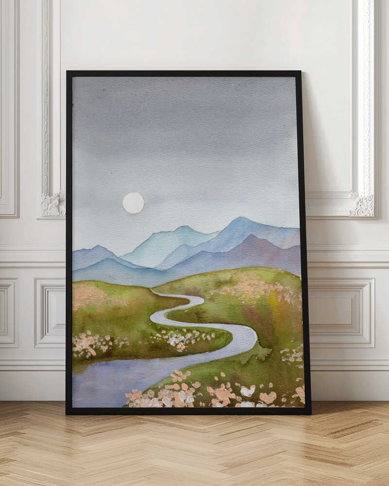 Serene Watercolor River Valley Digital Print