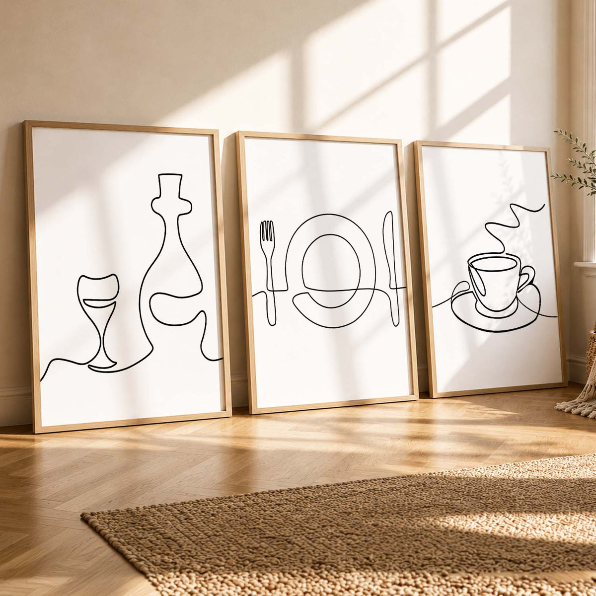 Minimalist Kitchen Line Art Trio