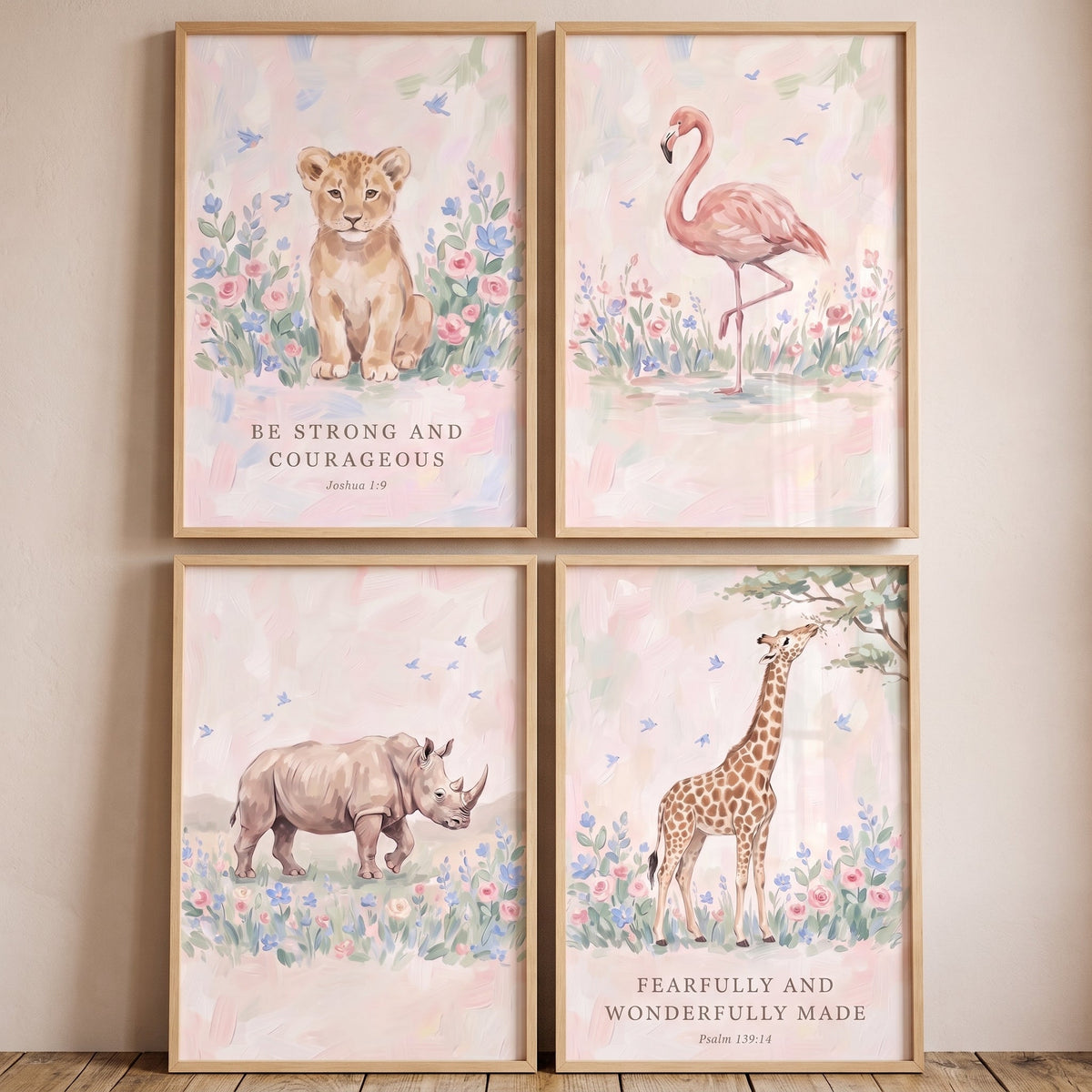 Safari Animal Nursery Bible Verse Digital Wall Art Set of 4