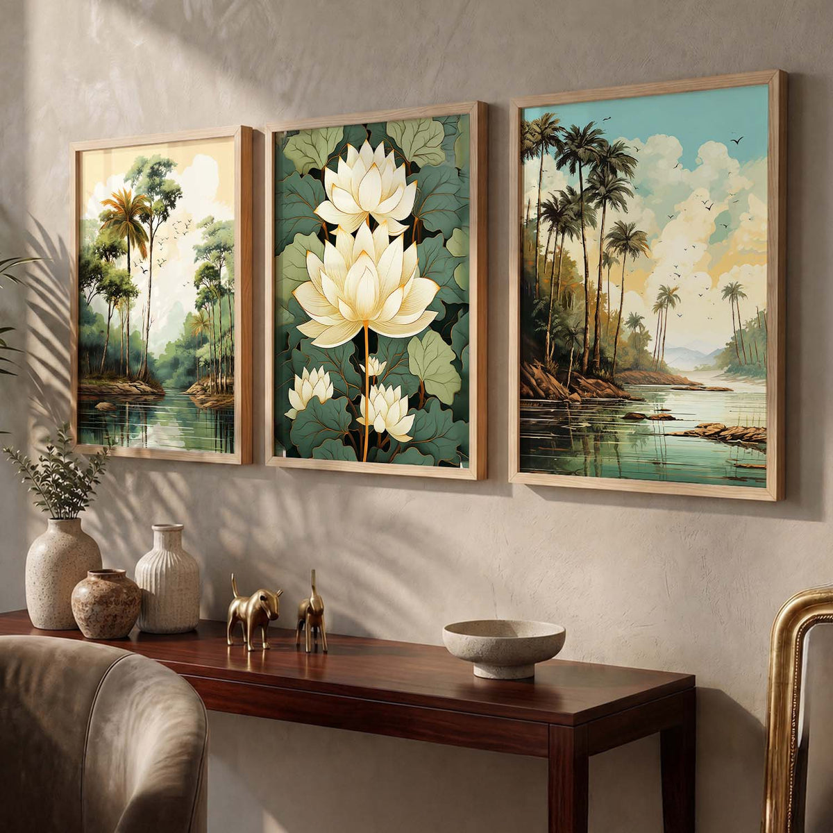 Tropical Lotus Triptych Digital Art
