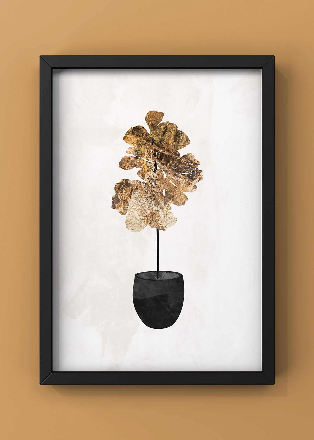 Golden Foliage Potted Plant Minimalist Digital Art