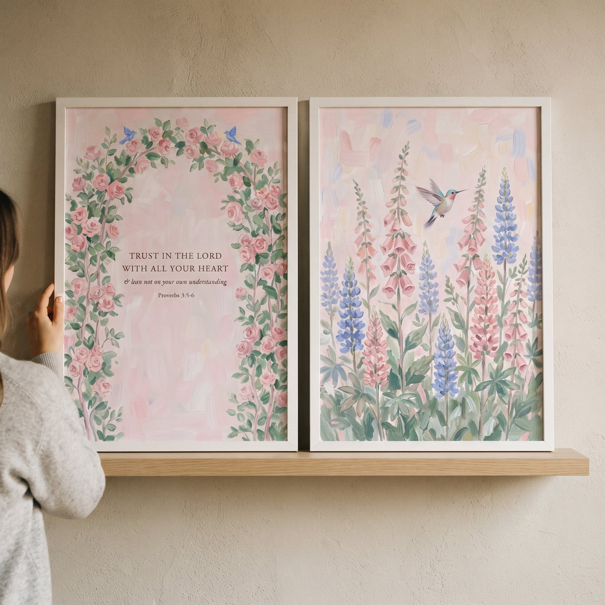 Trust in the Lord Floral Arch and Hummingbird Diptych Digital Art