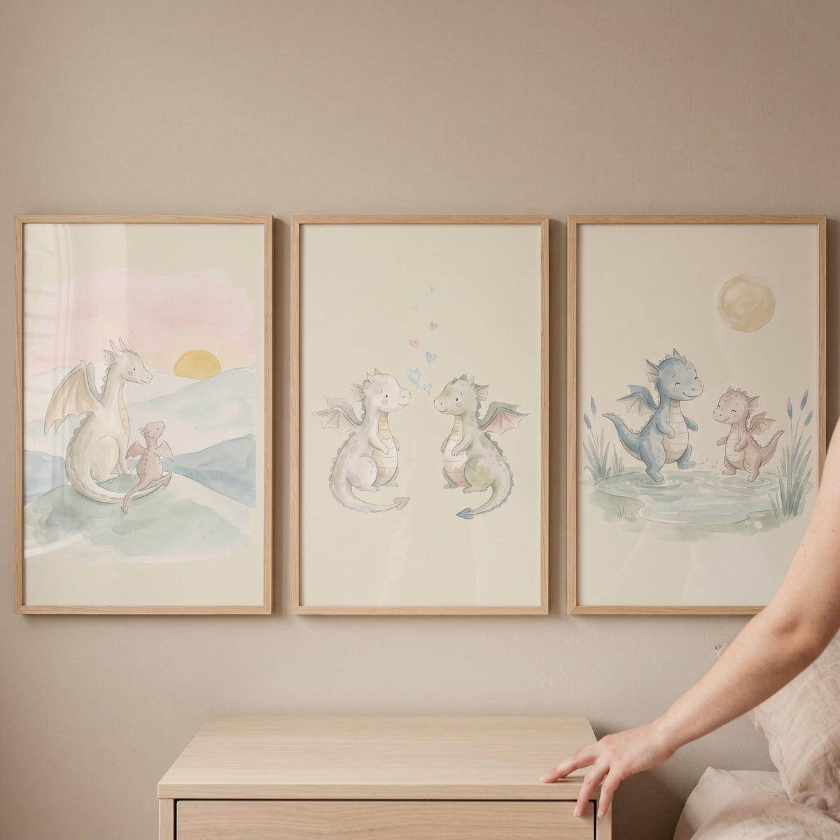 Watercolor Baby Dragons Digital Wall Art Trio