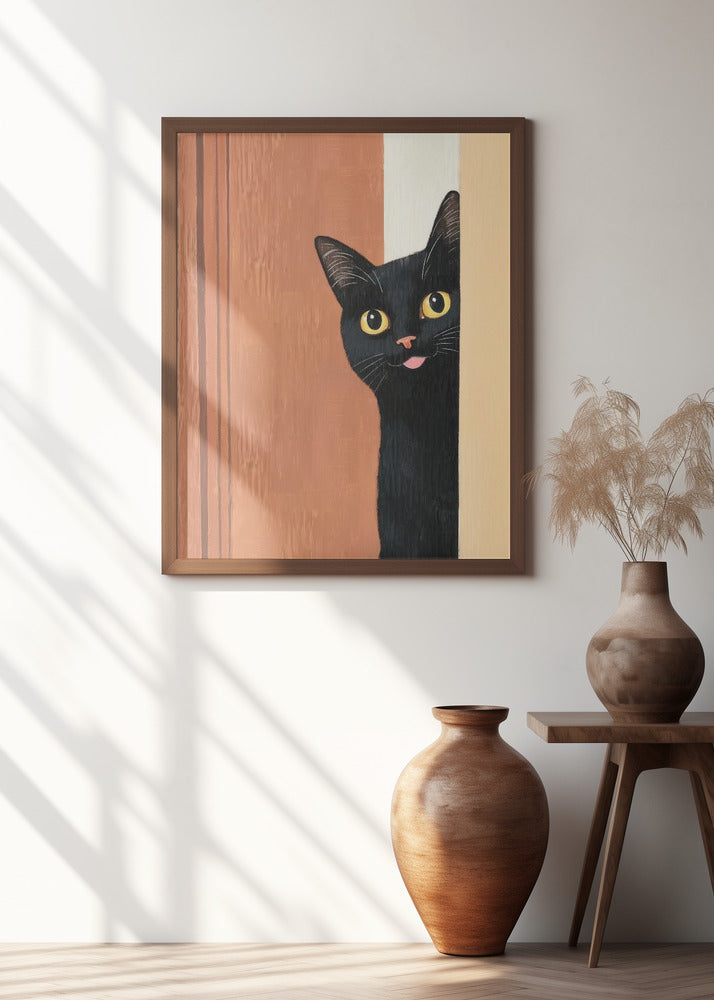 Curious Black Cat Peeking Digital Art
