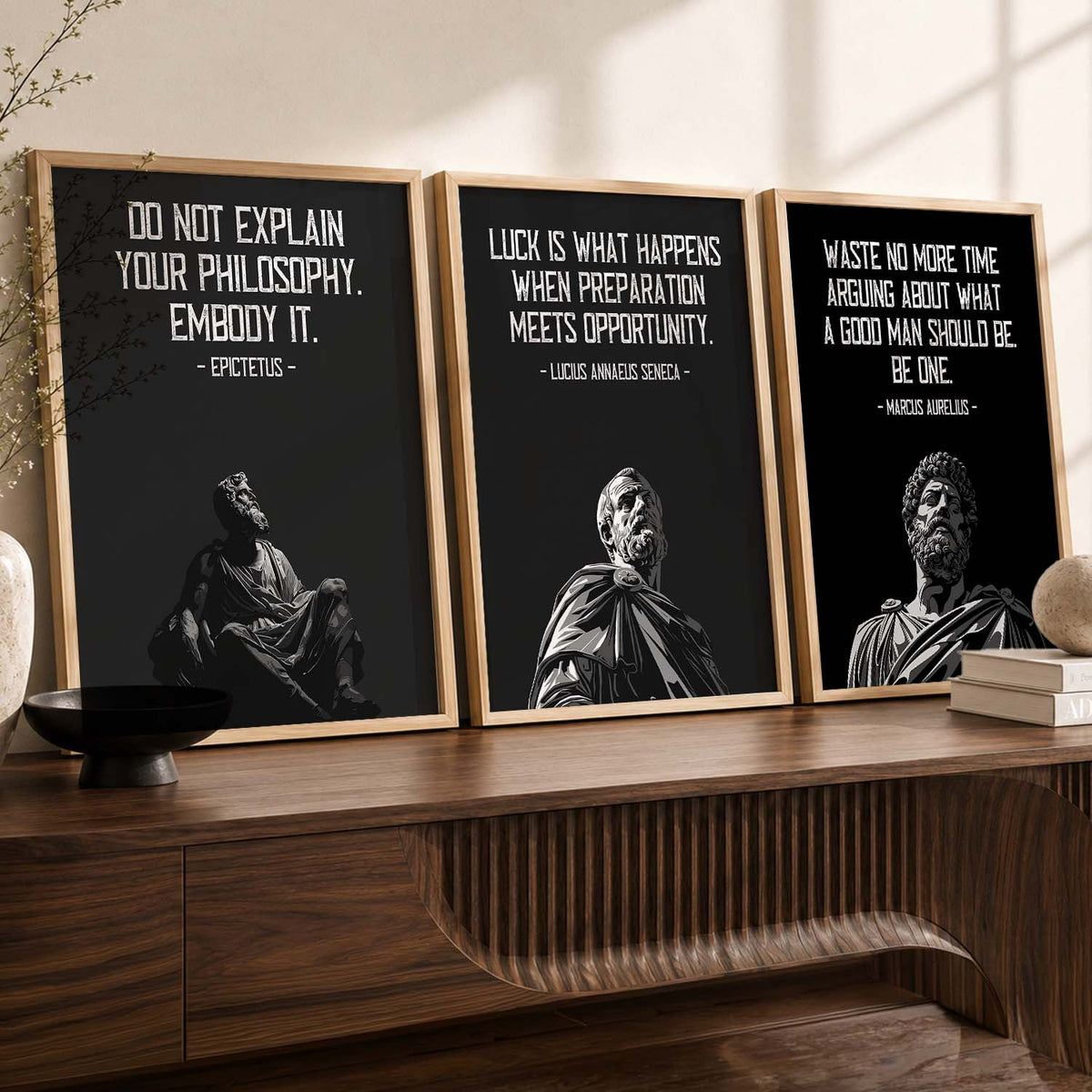 Stoic Philosophy Triptych Digital Art Set