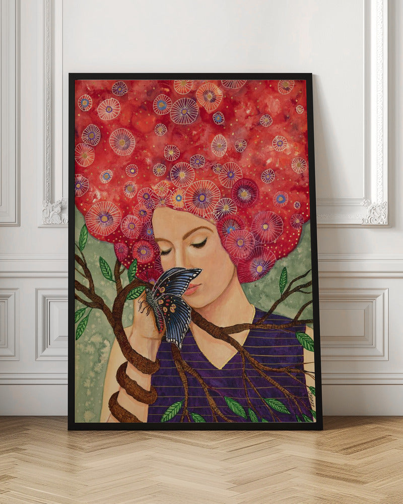 Woman with Butterfly and Floral Hair Digital Art