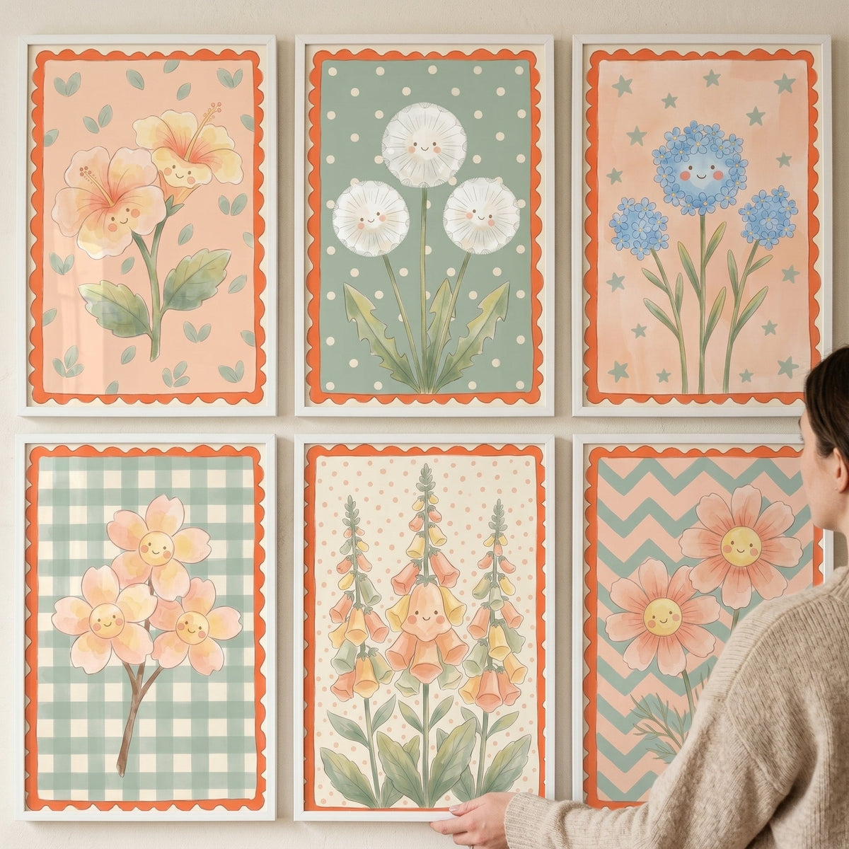 Whimsical Happy Botanical Garden Digital Art Prints Set