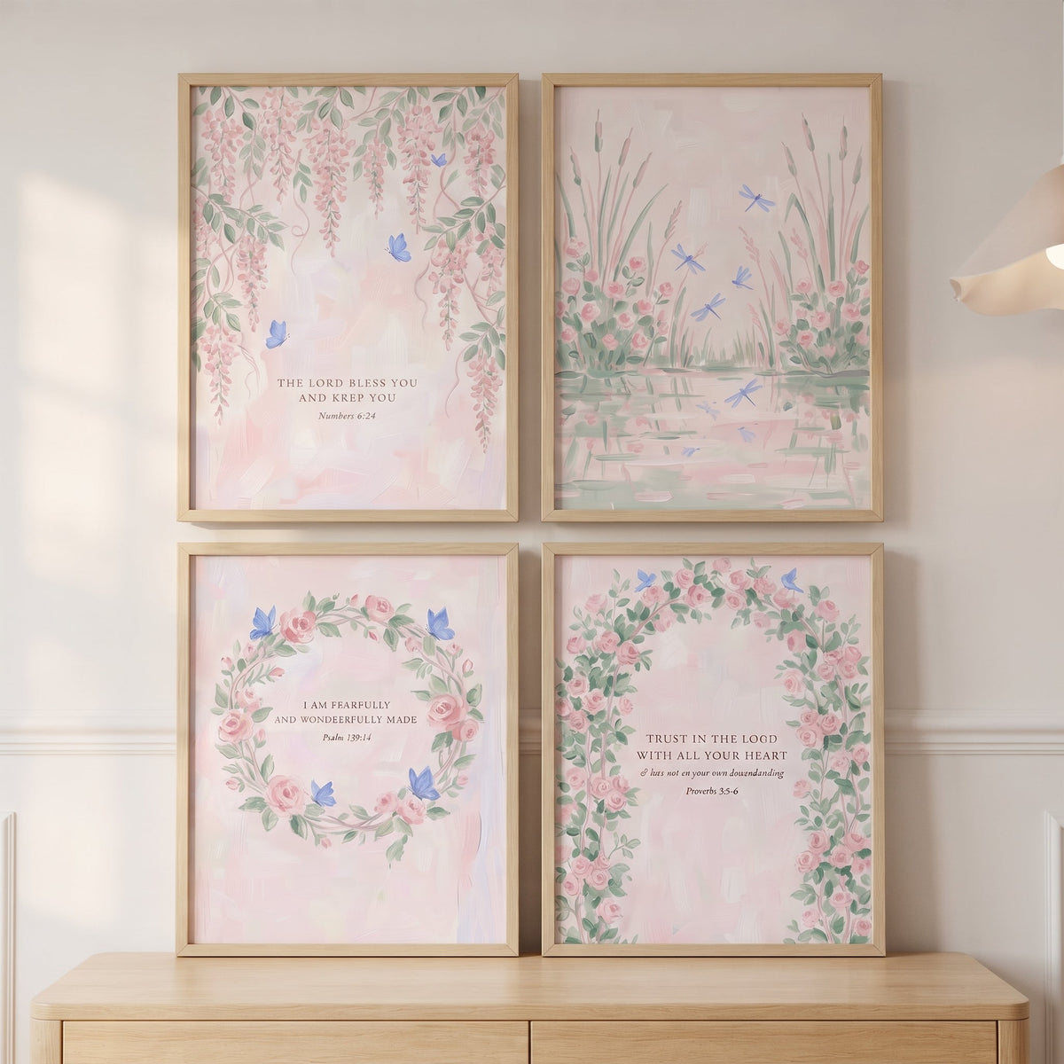 Pink Floral Scripture Wall Art Set