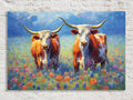 Longhorn Cattle in Wildflower Meadow Digital Art