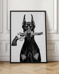 Doberman with Revolver Digital Artwork