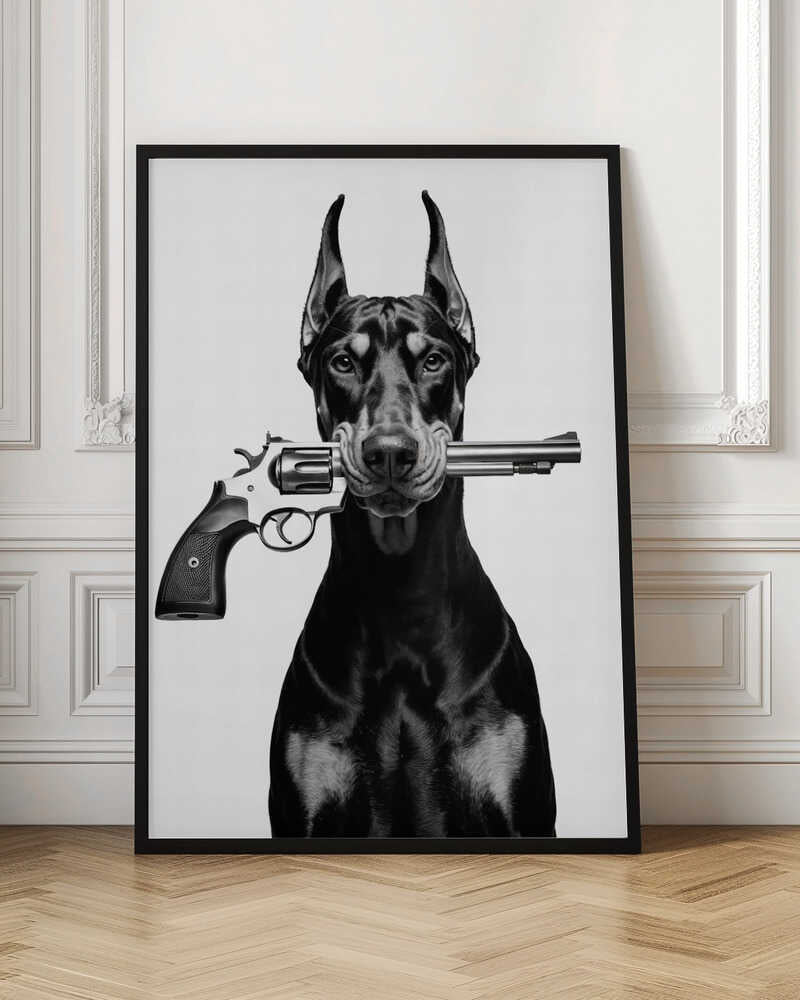 Doberman with Revolver Digital Artwork