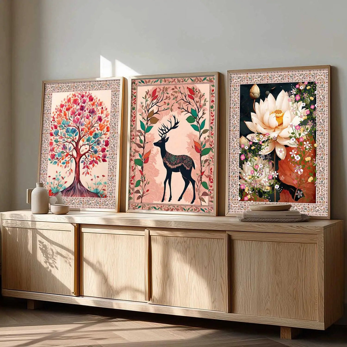 Boho Botanical Triptych Digital Art