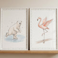 Whimsical Polar Bear and Flamingo Digital Art Set
