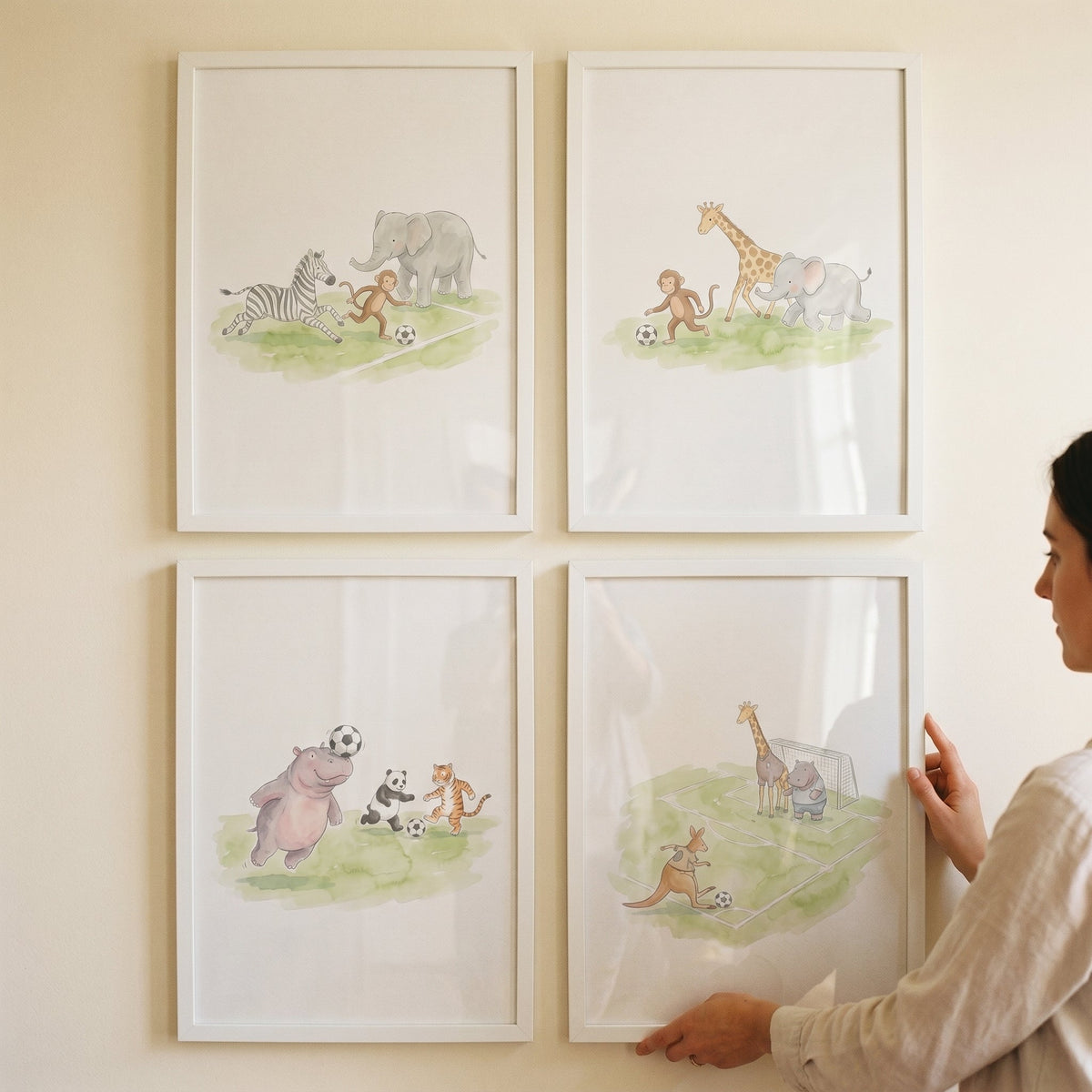 Watercolor Safari Animals Playing Soccer Digital Art Prints
