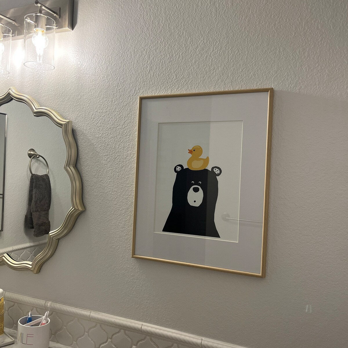 Charming Bear with Rubber Duck Digital Art Print